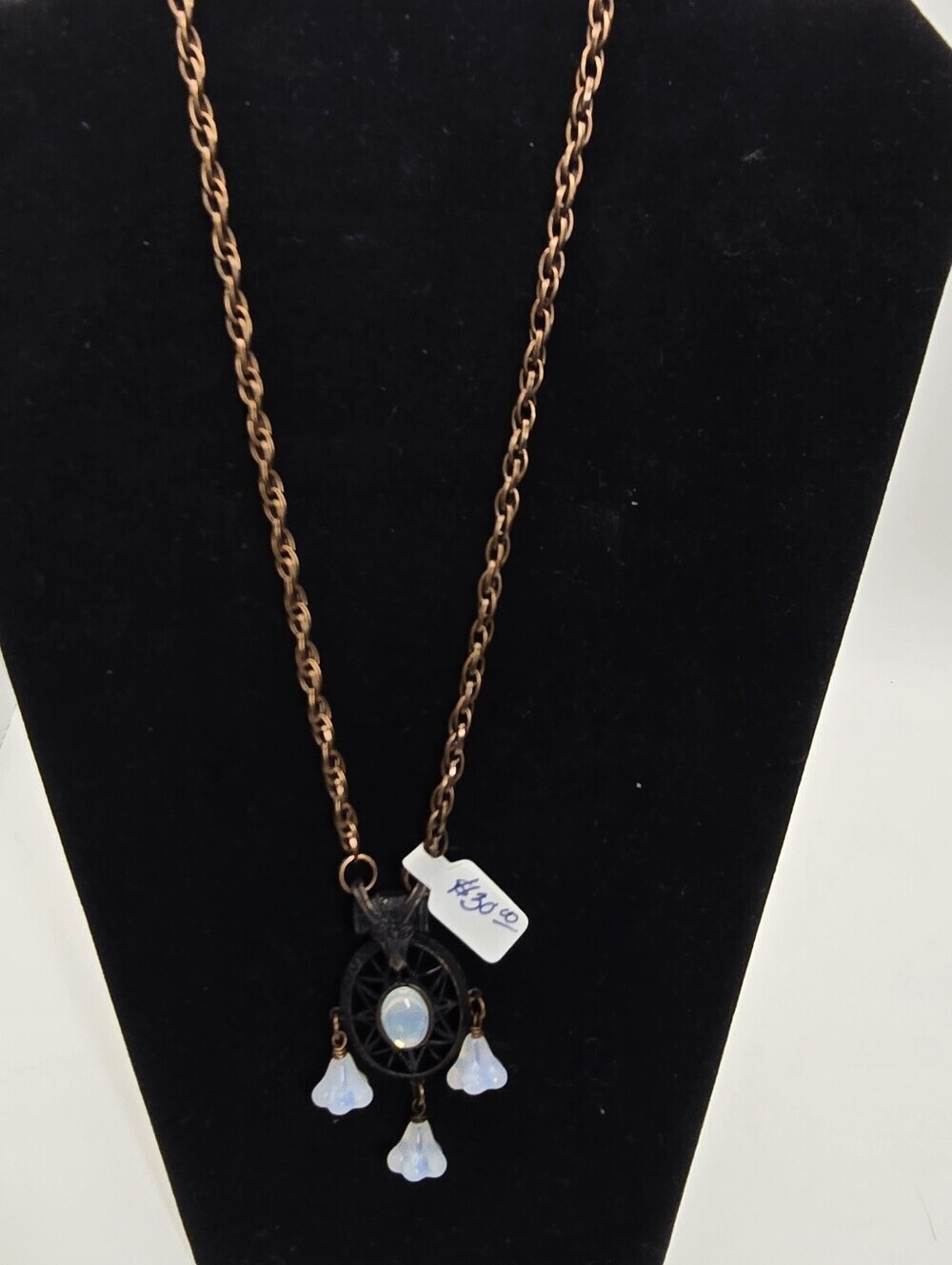 Goat Skull and Opalite Gemstone Necklace Handmade By Artisan Jewelry Maker